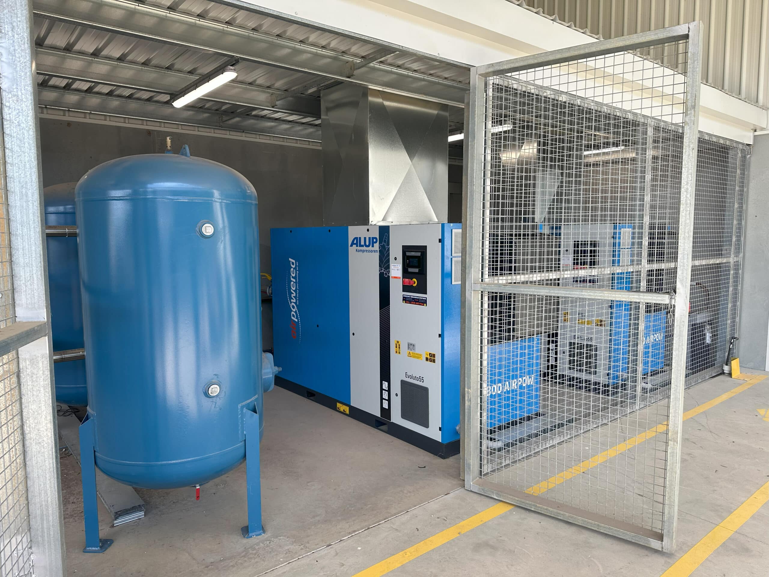 Compressor room with proper ventilation to manage summer heat.